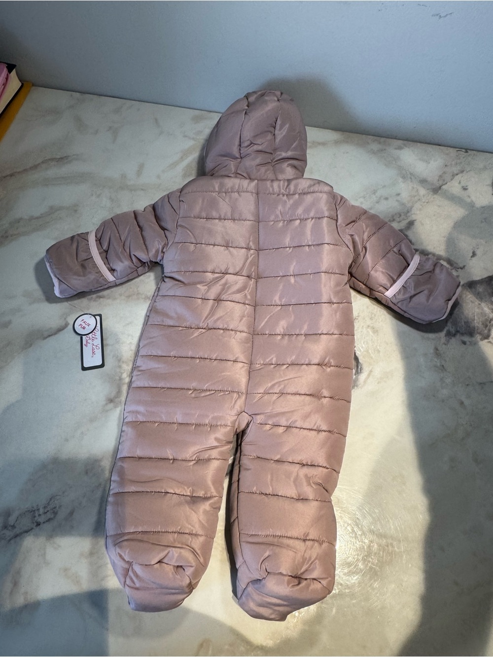 Little Lass Quilted Hooded Baby One-Piece - Dusty Rose